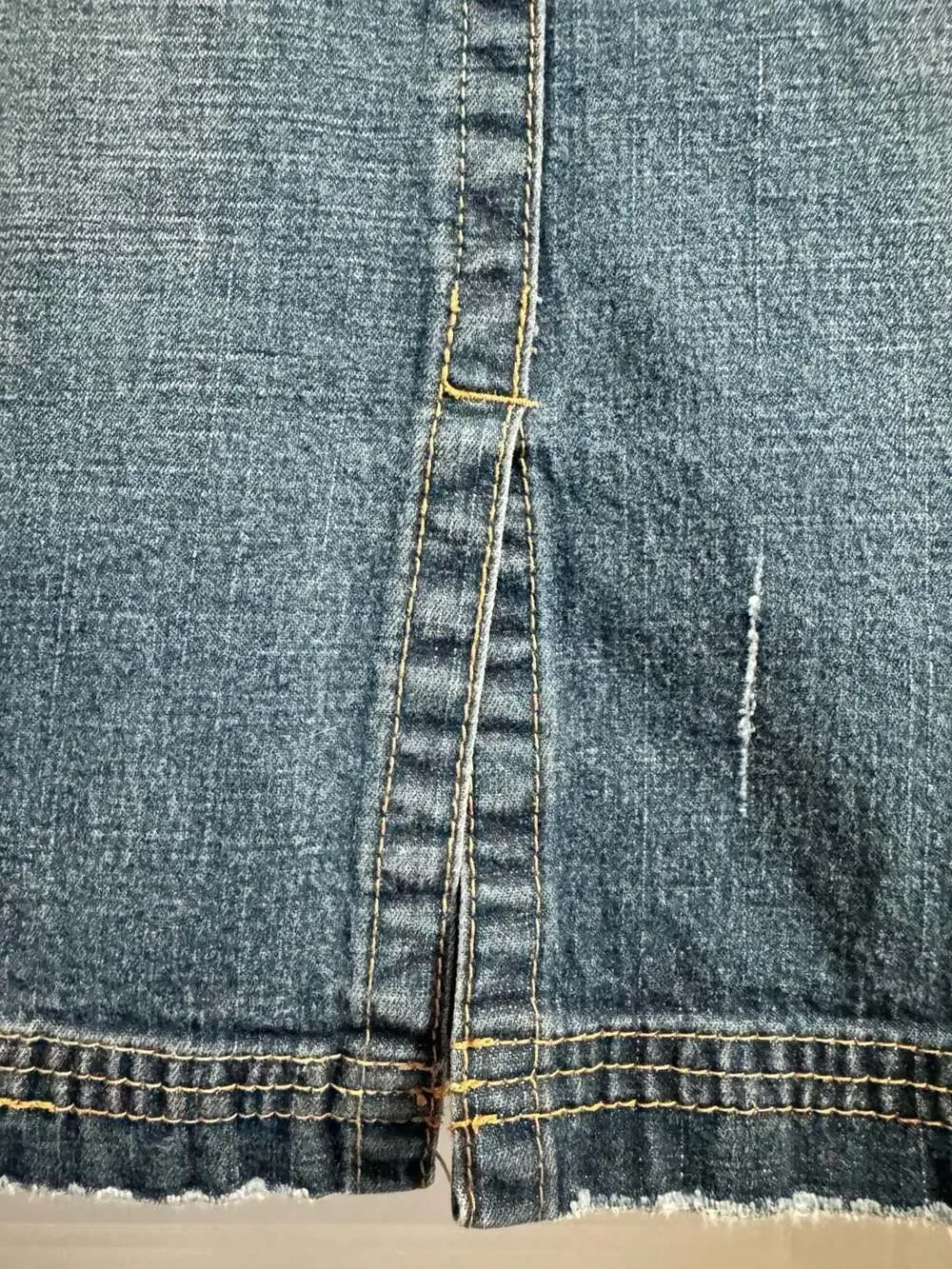 Blue Asphalt Denim Mini Skirt Size 3 Distressed Raw Hem - Picture 4 of 6